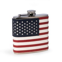 Bey Berk American Flag 6 Ounce Flask with Captive Cap Stainless Steel - £35.22 GBP