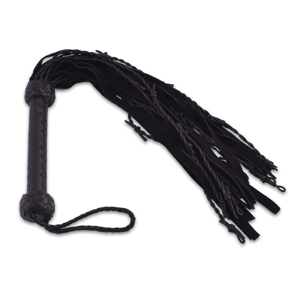 Real Genuine Cow Hide Suede Leather Flogger with Thorny Falls Black Heavy Duty