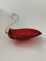 Duncan Miller Ruby Red Glass Swan Hand Blown Art Glass Trinket Dish or N... - $9.50