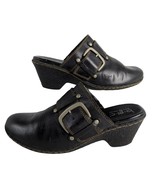 Born BOC Women&#39;s 7 Black Leather Slip-On Heeled Mules Clogs Shoes Buckle... - $39.70 CAD