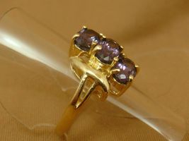 Elongated Three Stone Oval Amethyst Ring  14K Yellow Gold Over 2.50Ct - £74.13 GBP