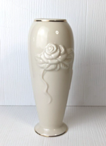 Lenox Embossed Rose BLOSSOM  Vase Cream Bud Vase Gold Trim round Base - £10.25 GBP
