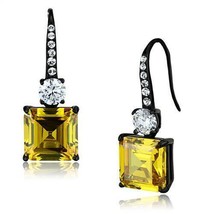 Black Plated Stainless Steel Princess Cut Canary CZ Earrings TK316 - £14.39 GBP