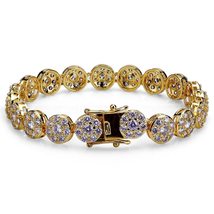 Gold/Silver Color Plated Iced Out Bling Jewelry Bracelet Round Micro Pave CZ Sto - £28.77 GBP