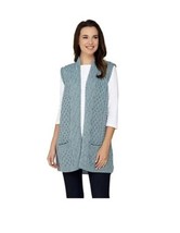 Kilronan Merino Wool Aran Style Open Front Vest with Pockets Mist Green ... - £59.35 GBP