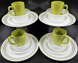 (4) Corelle Garden Sketch Bands 4 Pc Place Settings Corning Green Serve ... - £102.61 GBP