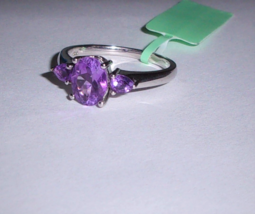 African Purple Amethyst Oval Solitaire &amp; Pear Ring, 925 Silver, Size 7, 1.42(Tcw - £28.06 GBP