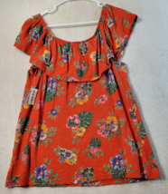 Old Navy Blouse Top Womens Size Small Orange Floral Cotton Sleeveless Scoop Neck - £7.82 GBP