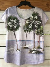 Sun Bay Women&#39;s L Knit Top Palms Tropical Hammock Beach Sand Lilac Grn v... - £15.61 GBP