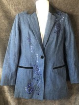 Coldwater Creek Womens 8 Blue Denim Embroidered Lined Jacket 100% Cotton... - $20.79