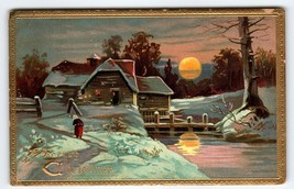 Christmas Postcard Tucks Series 513 Rustic White Winter Sun Reflects In ... - £14.39 GBP