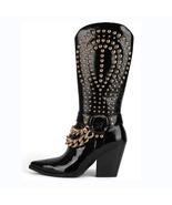 New Punk style western cowboy boots Women&#39;s Shoes Thick heel tip Rivet b... - £111.51 GBP