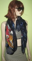 Vintage Women&#39;s Ladies Silky Floral Roses Blue Pattern Retro Fashion Scarf Wrap - £19.65 GBP