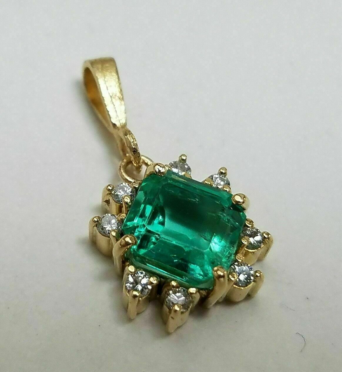 3Ct Asscher Cut Emerald & Diamond Halo Pendant 14K Yellow Gold Finish free chain Item image 2