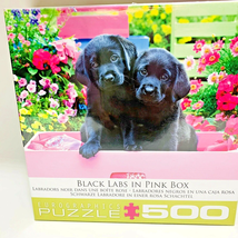 Black Labs in Pink Box Jigsaw Puzzle Labrador Retriever Puppy 500 Pieces... - $12.95