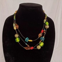 Chico’s Layered Floating Bead Necklace Boho Colorful Cunky Beads Signed  - £14.72 GBP