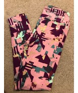 LuLaRoe One Size Geometric Floral Pattern Leggings OS Purple Pink Mint S... - $26.05 CAD