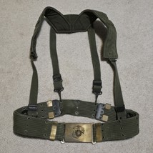 VTG USMC M1956 Horizontal Weave LBE OD Web Belt Size L Suspenders Brass ... - $239.18