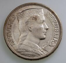 1932 Latvia 5 Lati Coin in AU Details Condition, Key Date - $120.46