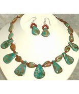 Hound Dog Ear Shaped Turquoise and Carnelian Necklace and Earring - £70.82 GBP