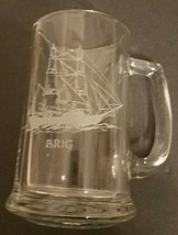Long John Silvers Etched Glass SHIP Beer Mug - Brig with history info 1990&#39;s - £6.96 GBP
