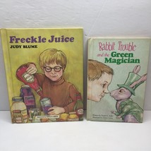 Vintage Lot 2 Children&#39;s Books Freckle Juice Blume Rabbit Trouble Green Magician - £19.74 GBP