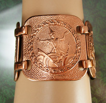 HUGE Copper bracelet 1 3/4&quot; wide Indonesian Goddess figural Extra Large Vintage  - £59.76 GBP