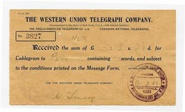 1932 Western Union Telegraph Company Receipt Cablegram from London  - £12.42 GBP