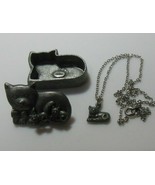 Vintage Torino Pewter Cat Trinket Box W/ Brooch Necklace &amp; Earrings - $46.68 CAD