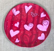 Whimsical Pink Dotted Hearts Red Round 8 Inch Melamine Plate Valentines ... - £2.94 GBP