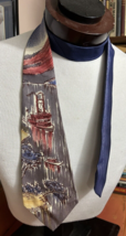 Vintage hand painted necktie 40s/50s steamboat river initials inside printed - £86.48 GBP