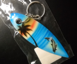 Surfboard Key Chain Miniature Size Painted Tropical Wooden Surface Sealed Unused - £5.60 GBP