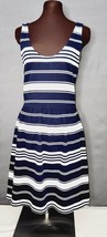 J Crew Dress Stretch Striped Nautical Navy Blue White Scoop Neck Buttons... - £15.76 GBP
