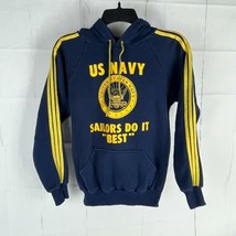 Vintage Leisure Wear Size Medium US Navy Hoodie United States Logo - £47.68 GBP