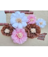 Large Paper Flowers, Pink &amp; Brown, Baby Shower, Wedding Colors Neapolita... - $30.00
