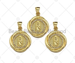 18k Dainty Gold Virgin Mary On Round Flower Shape Charms, Dainty Charms, Gold - £2.29 GBP