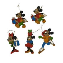Mickey &amp; Minnie Mouse Wooden Cut Out Folk Art Ornament Hand Painted Lot ... - £18.35 GBP