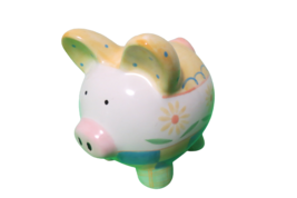 Ceramic Piggy Bank Polka Dots Checkered Small Size W/Black Stopper 6&quot;L x... - £11.90 GBP