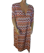 Boohoo women&#39;s plus dress wavy groovy print brown orange midi US sz 22 - $25.98