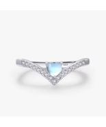 Genuine 925 Sterling Silver Exquisite Moonstone Heart V-Shape Ring (Size... - $27.99