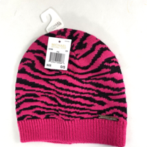 Michael Kors Hat Knit Beanie Soft Pink &amp; Black Zebra Print O/S  H3 - £31.31 GBP