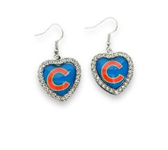 NEW WOMENS CHICAGO CUBS BASEBALL SILVER CRYSTAL HEART EARRINGS | DANGLE ... - $9.85