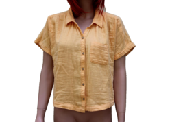 Nwt Old Navy Short Sleeve Light Orange Peach Button Down Blouse Womens Small - £7.99 GBP