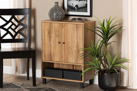 Sylvia Oak Brown 2-Door Entryway Shoe Storage Cabinet w/Bottom Shelf - $126.00