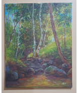 Original painting, acrylic paint on canvas nature scenery, trees, stream... - £199.58 GBP