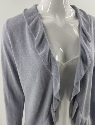 Ann Taylor Loft Cardigan Blue Gray Size Large Open Front Ruffle Womens Item image 2
