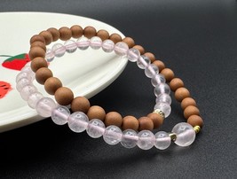 Handcrafted Natural Crystal Bracelet Lao Shan Sandalwood and Rose Quartz - $15.81