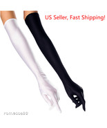 DH Women&#39;s Evening Gloves 22 &quot; Long White / Black Satin Finger Gloves - ... - £10.21 GBP