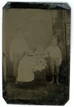 CIRCA 1860&#39;S 1/6 Plate TINTYPE Adorable Children Siblings? Posing in Studio - £10.93 GBP