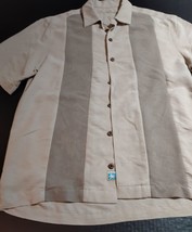 Caribbean Button Down Hawaiian Tropical Dress Shirt Men&#39;s Medium Tan And... - £10.82 GBP